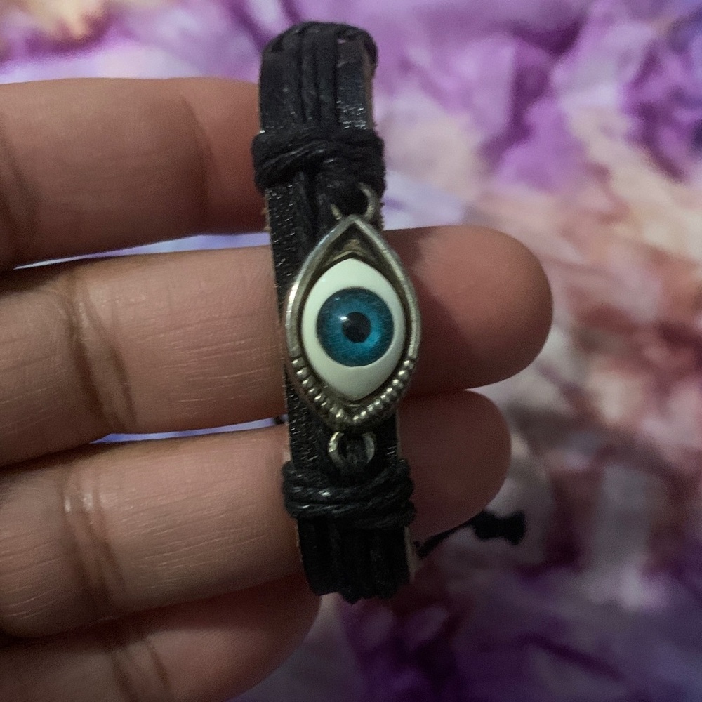 Evil Eye Black Leather Unisex Bracelet